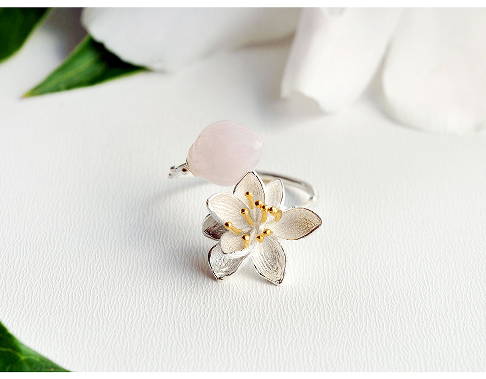 Pink Jade Lotus Whispers Ring