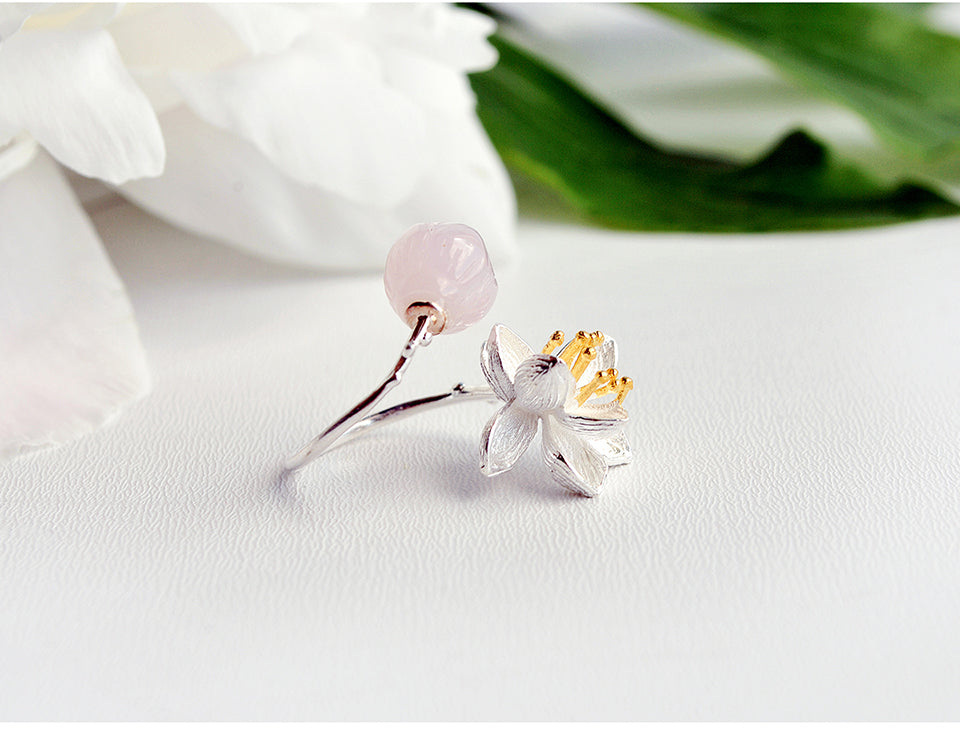 Pink Jade Lotus Whispers Ring