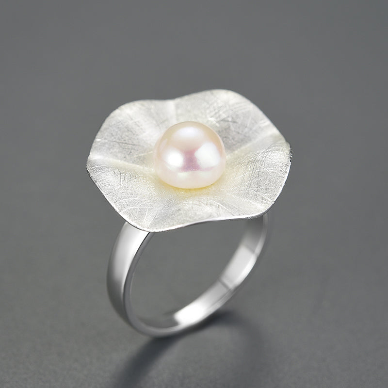 Lily Pad Silver Pearl Ring