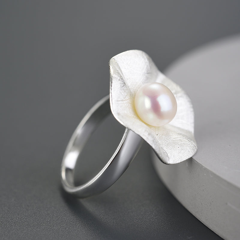 Lily Pad Silver Pearl Ring