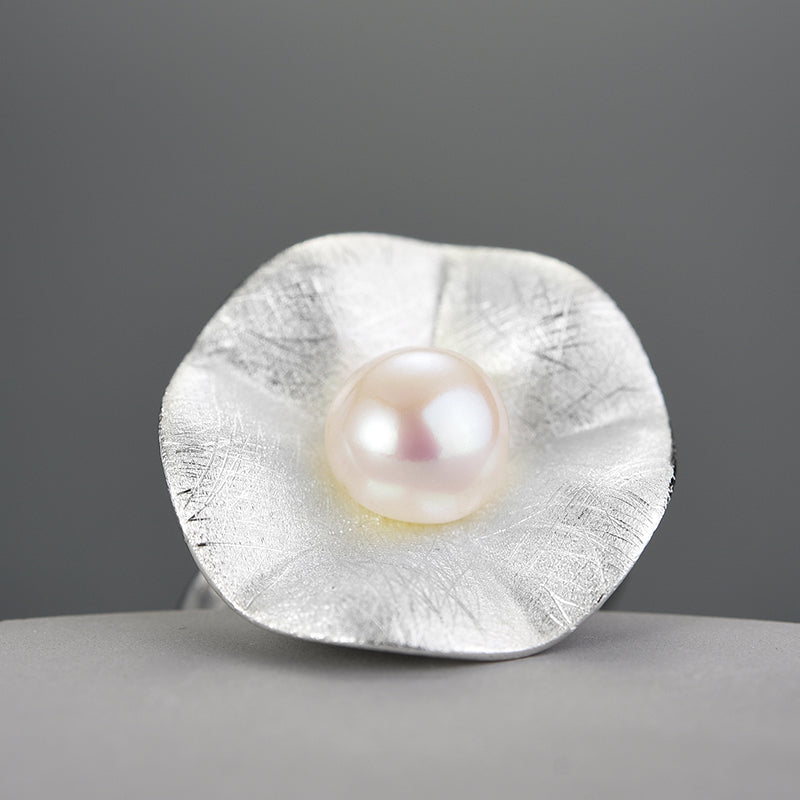 Lily Pad Silver Pearl Ring