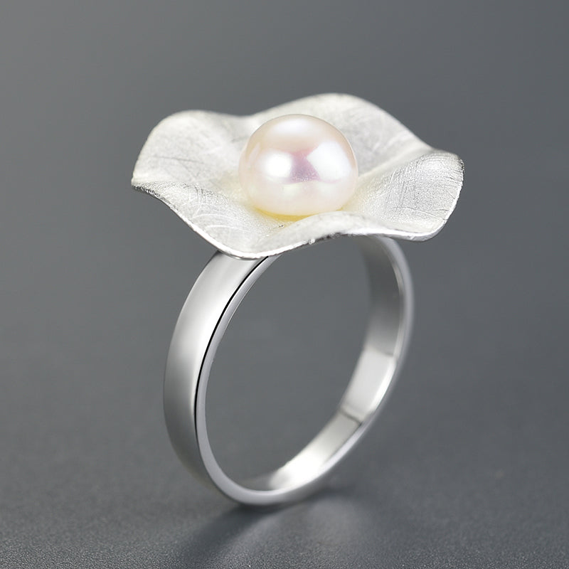 Lily Pad Silver Pearl Ring