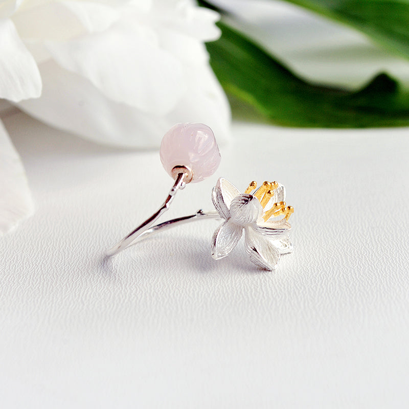 Pink Jade Lotus Whispers Ring