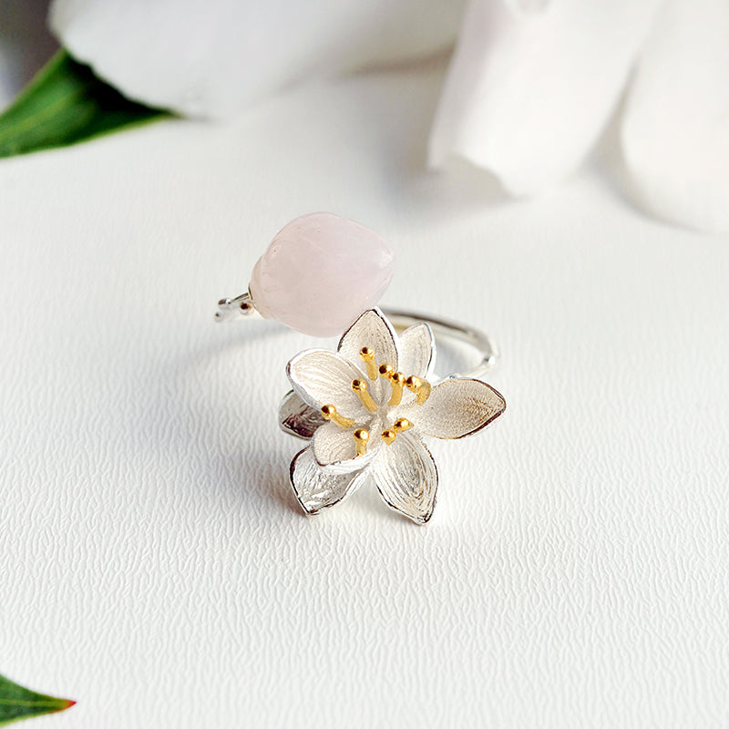 Pink Jade Lotus Whispers Ring