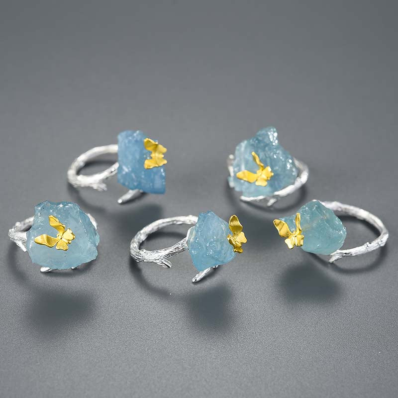 Women's Butterfly Rings | Aquamarine Butterfly Ring | Parure by Asma