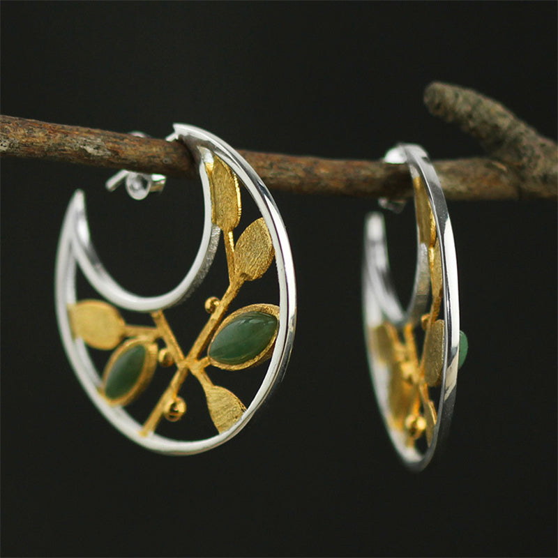 Hoop Leaf Earrings | Silver Air Leaf Hoops | Parure by Asma