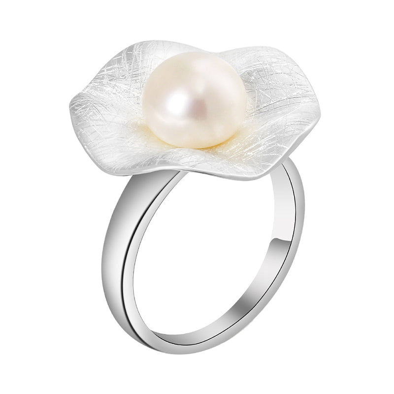 Lily Pad Silver Pearl Ring