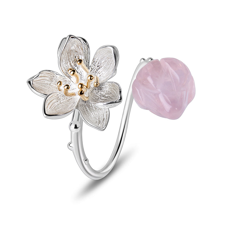 Pink Jade Lotus Whispers Ring